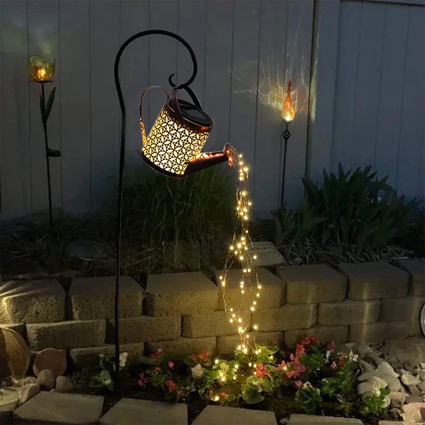 Solar Garden Light Star Style Shower Watering Can String Lamp Innovative Outdoor Iron Shower Lamps Garden Courtyard Decoration