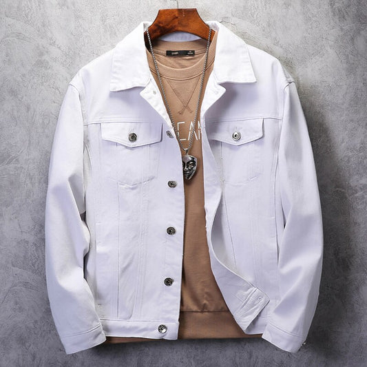 Men'S Classic Denim Jacket Autumn Casual Street Pocket Single Breasted White Pink Black Jeans Jacket Coat