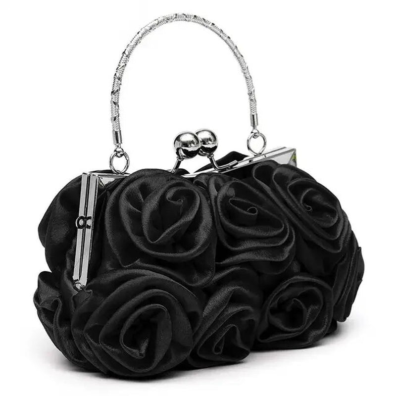 Women Satin Rose Pure Color Handbag Evening Bags Wedding Handbags Luxury Handbags Women Bags Designer Flower Bolsa Clutch Bag