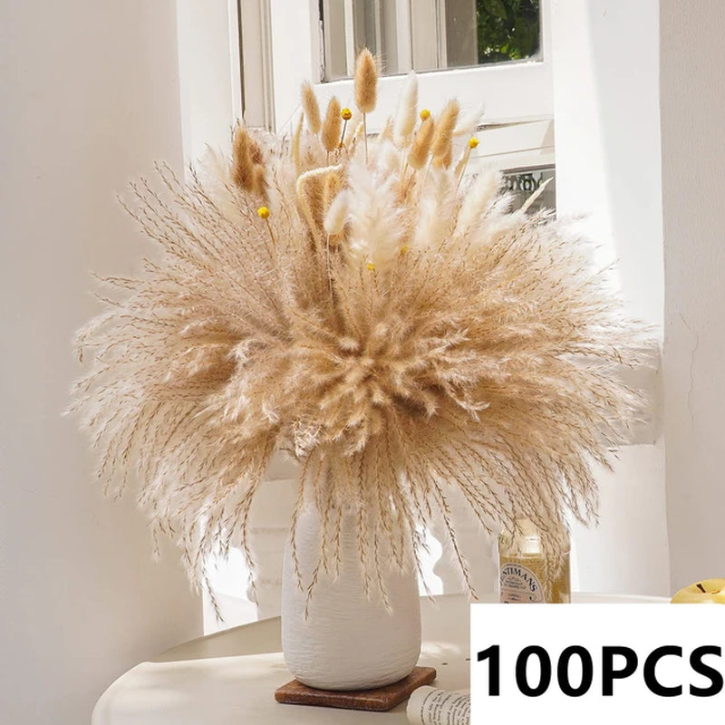 Natural Pampas Grass Bouquet Dried Flowers Autumn Home Room Decoration DIY Christmas Gift Artificial Flowers Wedding Arrangement