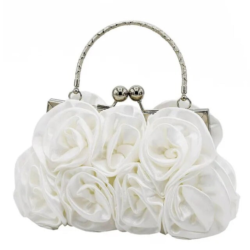 Women Satin Rose Pure Color Handbag Evening Bags Wedding Handbags Luxury Handbags Women Bags Designer Flower Bolsa Clutch Bag