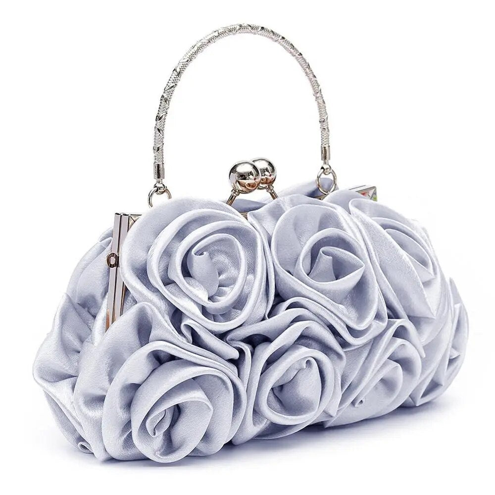 Women Satin Rose Pure Color Handbag Evening Bags Wedding Handbags Luxury Handbags Women Bags Designer Flower Bolsa Clutch Bag