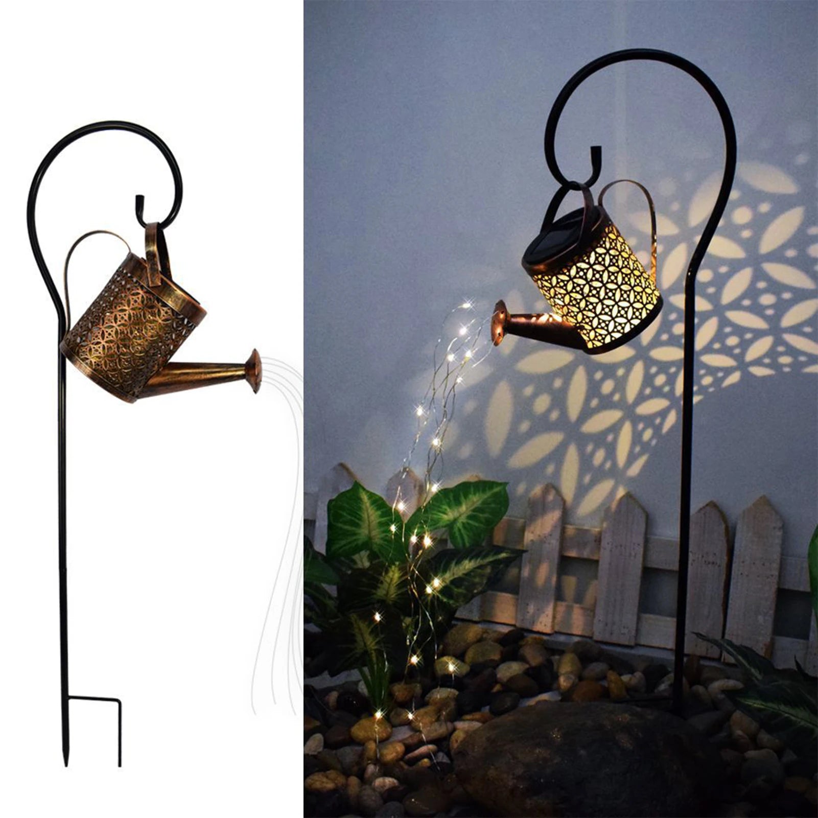 Solar Garden Light Star Style Shower Watering Can String Lamp Innovative Outdoor Iron Shower Lamps Garden Courtyard Decoration