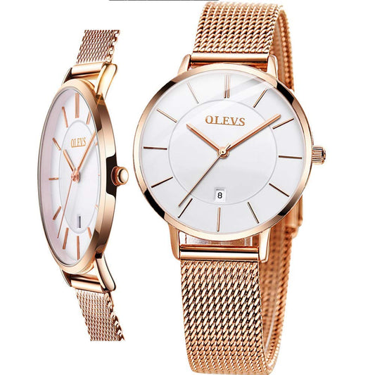 Thin Stainless Steel Female Watch,Womens Watches Rose Gold and White,Water Resistant Wrist Watch with Date,Ladies Dress Watch for Women,Fashion Simple Quartz Waterproof Slim Watch,relojes de Mujer
