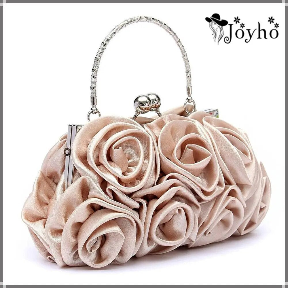 Women Satin Rose Pure Color Handbag Evening Bags Wedding Handbags Luxury Handbags Women Bags Designer Flower Bolsa Clutch Bag