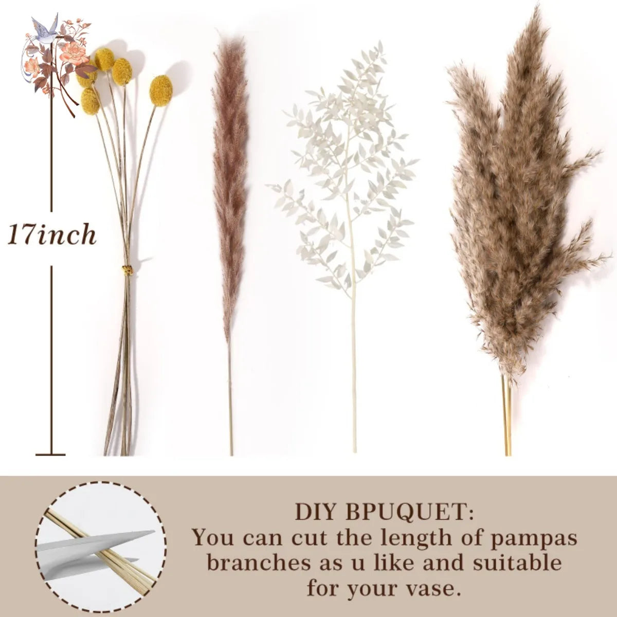 Natural Pampas Grass Bouquet Dried Flowers Autumn Home Room Decoration DIY Christmas Gift Artificial Flowers Wedding Arrangement