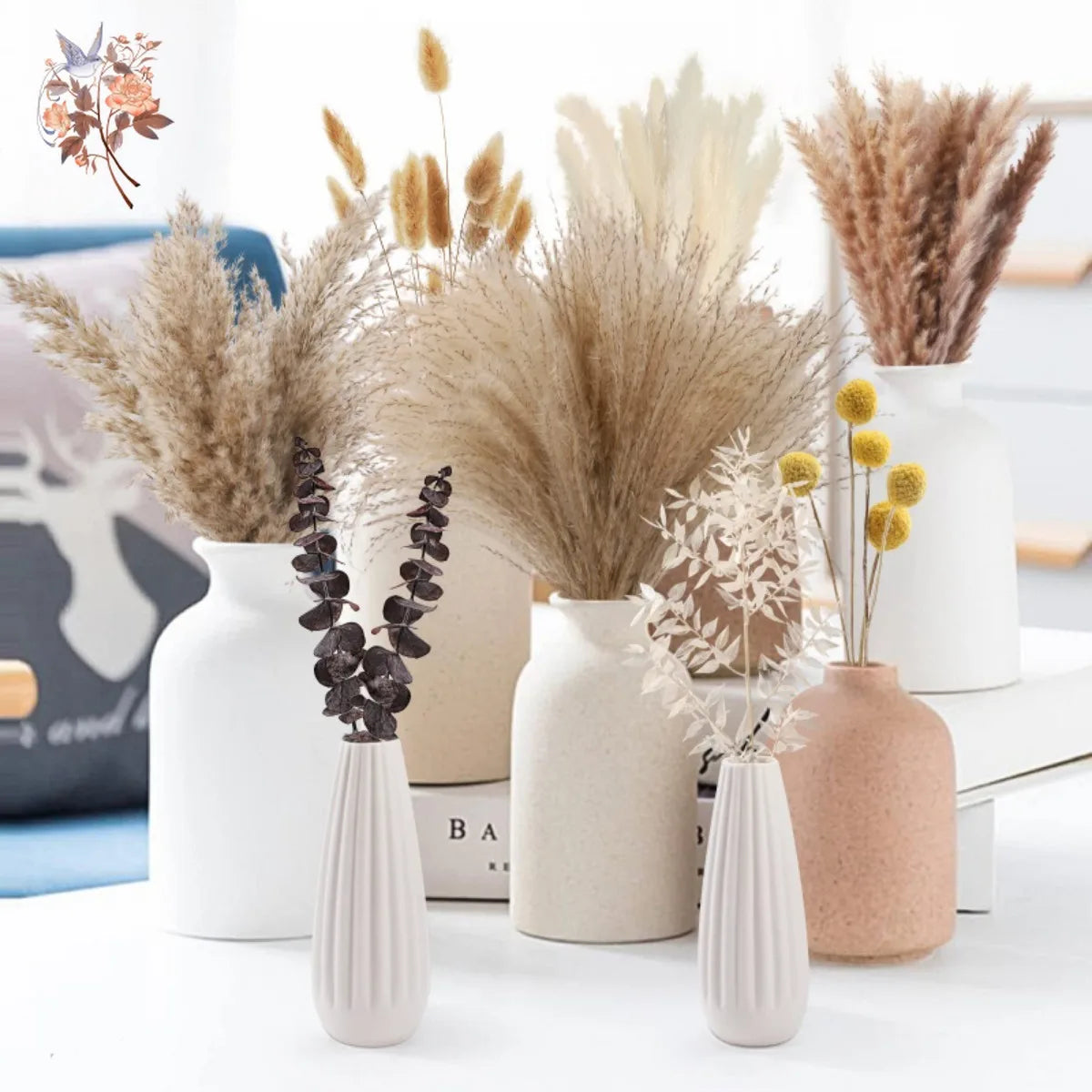 Natural Pampas Grass Bouquet Dried Flowers Autumn Home Room Decoration DIY Christmas Gift Artificial Flowers Wedding Arrangement