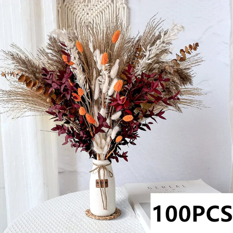 Natural Pampas Grass Bouquet Dried Flowers Autumn Home Room Decoration DIY Christmas Gift Artificial Flowers Wedding Arrangement