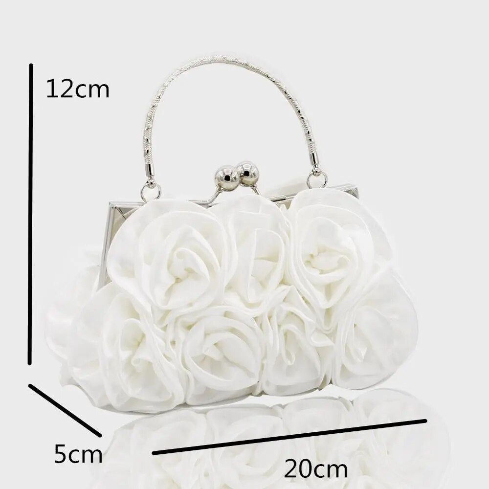 Women Satin Rose Pure Color Handbag Evening Bags Wedding Handbags Luxury Handbags Women Bags Designer Flower Bolsa Clutch Bag